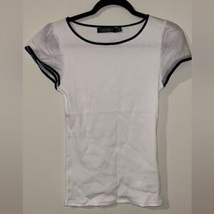 RALPH LAUREN white blouse with sheer sleeves; Size: Small